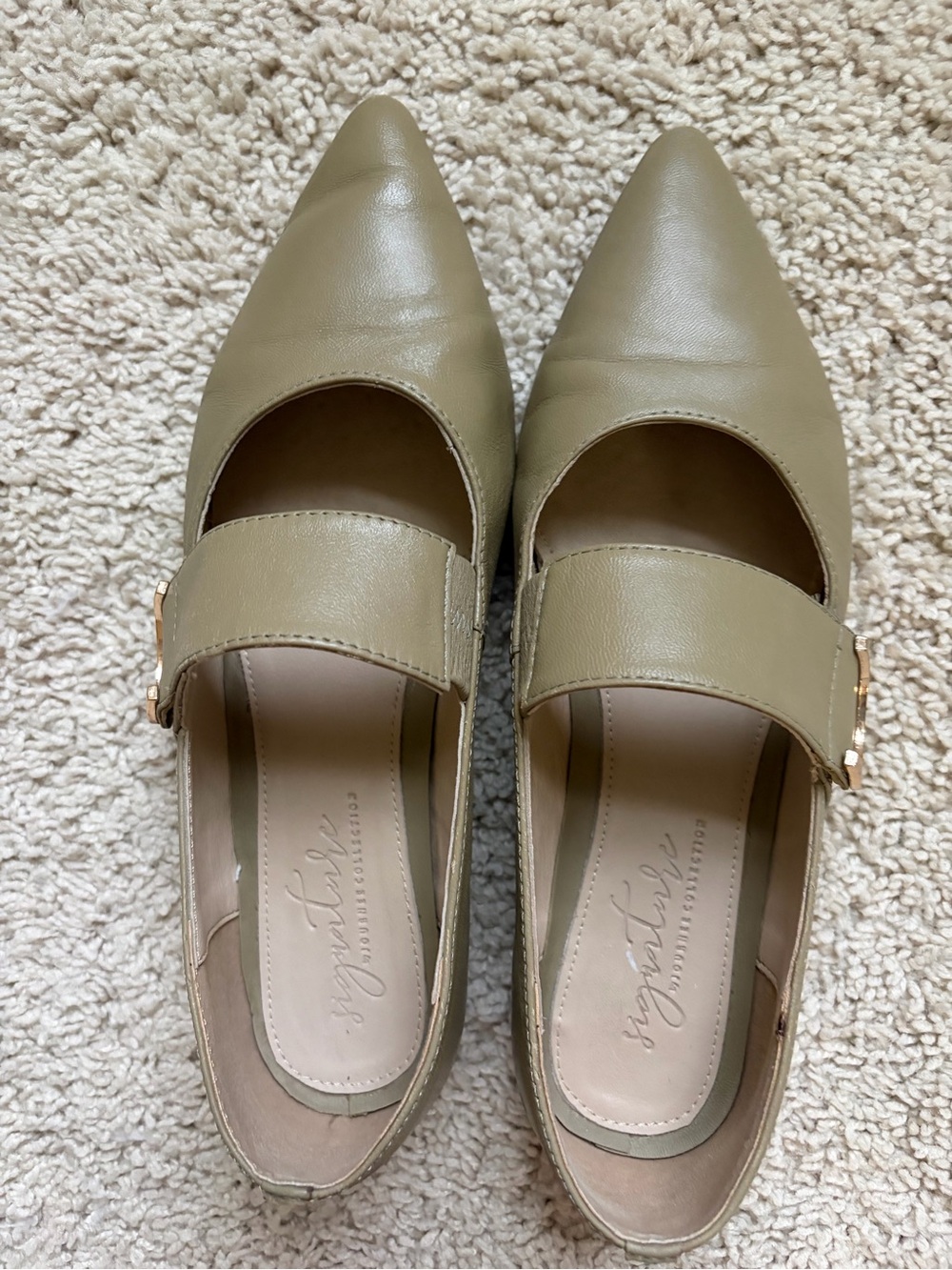 Signature by Journee Collection Pointed Mary Jane Flats in Olive
